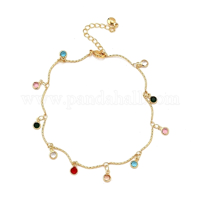 Плоские круглые браслеты с кисточками из богемской латуни и цветного стекла AJEW-Z046-02G-1