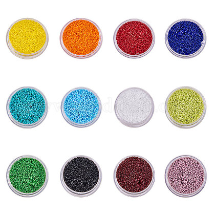 BENECREAT 18000 pieces 12 Colors(1500pcs/color) Opaque Glass Round Hole Rocailles Seed Beads Japanese Glass Seed Beads with Separate plastic boxes for Jewelry Making(1.5mm x 1mm SEED-BC0013-08-1