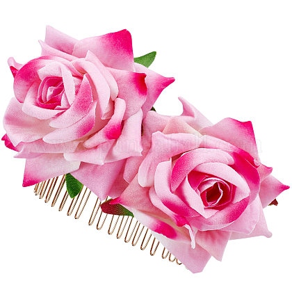 Craspire Pink Rose Haarkamm Blume Haarnadel Rose Brosche Blumen Haarspange für Braut Haarkamm Brautjungfer Hochzeit Frauen handgefertigte Flamenco-Tänzerin Haarschmuck OHAR-CP0001-01D-1