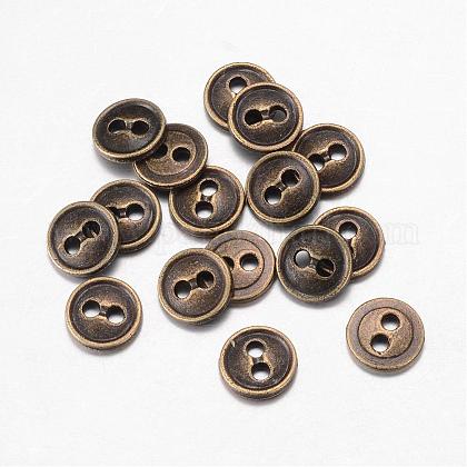 合金ボタン 2穴 フラットラウンド アンティークブロンズ 18x2mm 穴