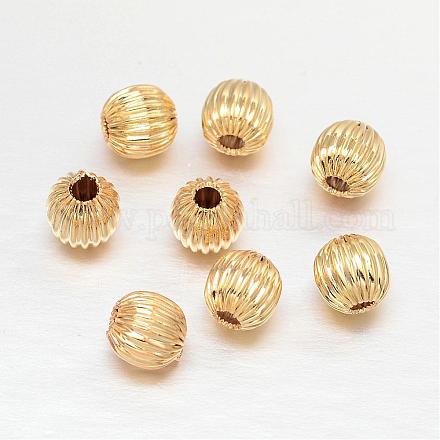 Круглые латунные гофрированные бусины с настоящим 18-каратным золотом KK-L147-198-6mm-NR-1