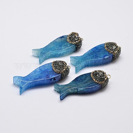 Natural Dyed Agate Fish Big Pendants G-P077-14A-1