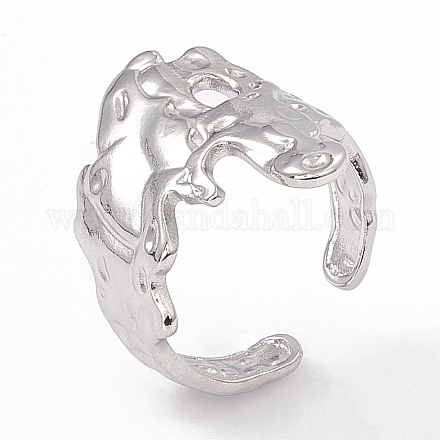 304 Stainless Steel Wide Flower Open Cuff Ring for Women X-RJEW-G275-05P-1