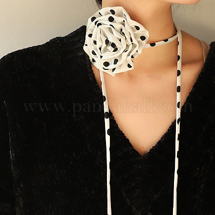 Ожерелье-чокер из ткани в горошек с галстуком-розой для женщин NJEW-Z022-01C-1