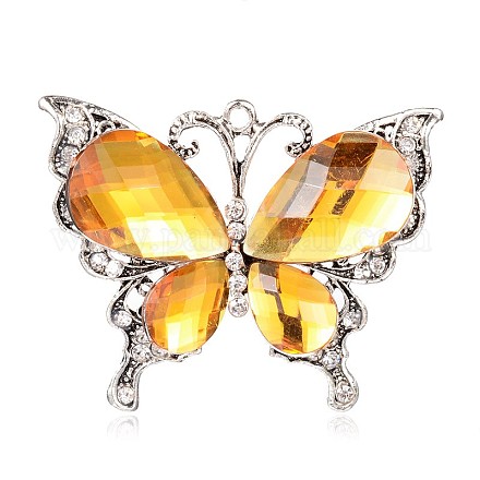 Gros pendentifs de papillon en alliage avec strass en acrylique PALLOY-J196-11AS-1