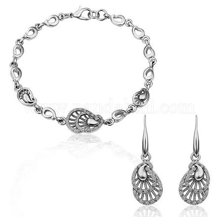 Real Platinum Plated Eco-Friendly Tin Alloy Czech Rhinestone Party Jewelry Sets SJEW-BB11014-P-1