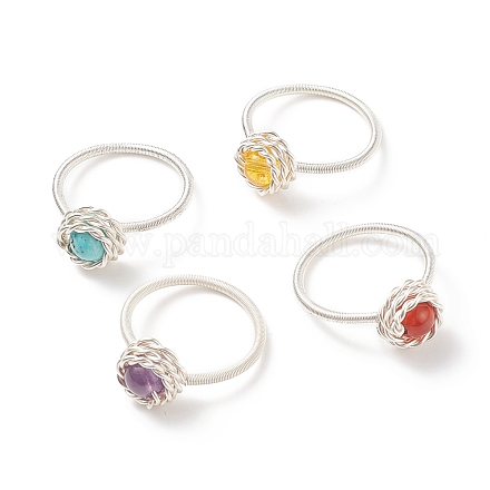 Set di anelli rotondi con pietre preziose miste naturali e sintetiche in stile 4 pz 4 RJEW-TA00057-1