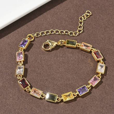 Прямоугольные латунные браслеты-цепочки с инкрустацией кубическим цирконием для женщин&nbsp;BJEW-P385-05G-1