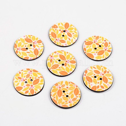 2-Hole Flat Round with Leaf Pattern Acrylic Buttons BUTT-F055-07A-1