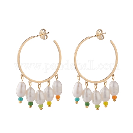 Anello con orecchini pendenti con perle naturali EJEW-TA00053-1