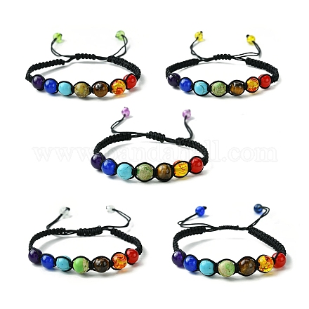 Браслет из круглых плетеных бусин из окрашенных натуральных и синтетических драгоценных камней BJEW-JB09624-1