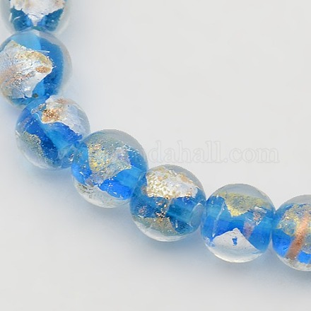 Chapelets de perles rondes en verre de feuille d'or FOIL-L002-A-04-1