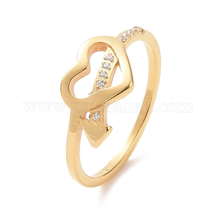 Crystal Rhinestone Heart with Arrow Finger Ring RJEW-D120-18G-1