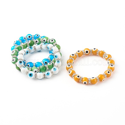 Bracelets extensibles en perles rondes au chalumeau mauvais œil BJEW-JB06211-1