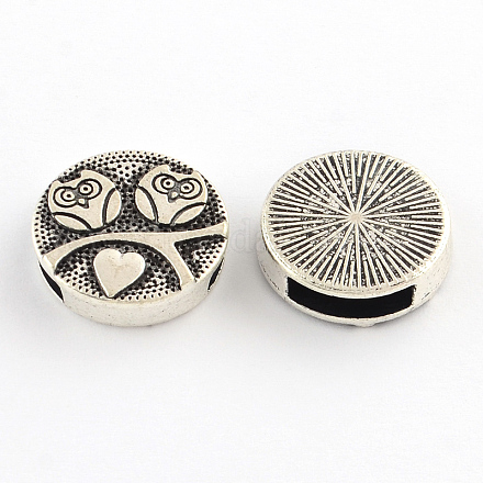 Tibetan Style Flat Round with Flower Alloy Slide Charms TIBEB-Q064-18AS-NR-1