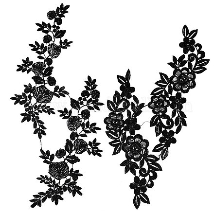 Gorgecraftレース刺繡縫製繊維  DIYアクセサリー  花/バラ  ブラック  270x72x1.5mm DIY-GF0001-67-1