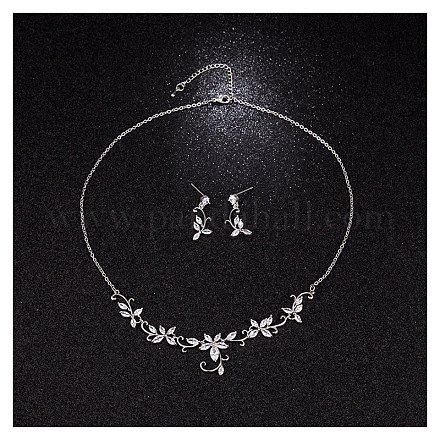 Комплекты серег и ожерелий из латуни с микропаве из прозрачных кубических цирконий FS-WG00B63-01-1