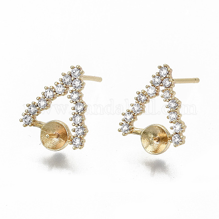 Brass Micro Pave Clear Cubic Zirconia Earring Findings KK-S356-126G-NF-1