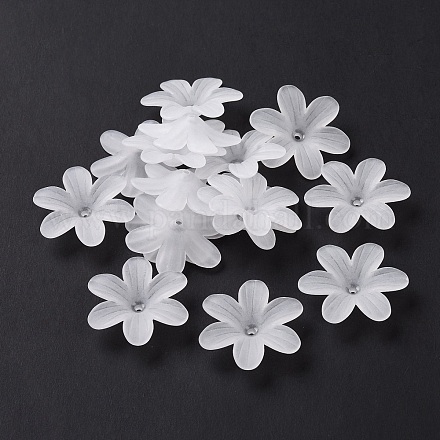 6枚の花弁透明アクリルビーズキャップ  艶消し  花  ホワイトスモーク  25.5x23x5.5mm  穴：1.6mm  約892個/500g OACR-A017-14-1