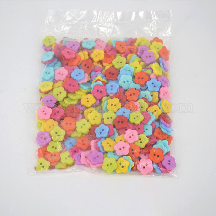 混合色梅の花の形のボタン  ABSプラスチック製の縫製ボタン  直径約15mm  穴：2mm X-NNA0VCS-1