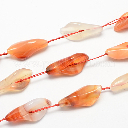 Leaf Shaped Natural Red Agate Stone Beads Strands G-S116-27x16mm-07-1