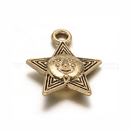 Star with Happy Face Tibetan Style Alloy Charms Pendants TIBEP-ZN-28498-AG-RS-1