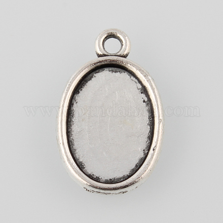 Tibetan Style Antique Silver Alloy Flat Oval Pendant Cabochon Settings X-TIBEP-M022-35AS-1