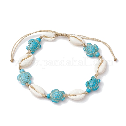 Натуральная смешанная ракушка каури с браслетами из синтетической бирюзы AJEW-AN00596-02-1