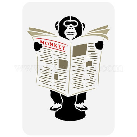Fingerinspire lettura scimpanzé stencil 11.7x8.3 pollice scimpanzé lettura giornale pittura modello scimmia sulla toilette stencil riutilizzabile tema animale stencil per mobili da parete decorazione del pavimento DIY-WH0396-412-1
