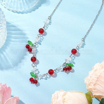 Ожерелья-нагрудники с фруктами из стекла с трещинками и натурального кварца для женщин NJEW-JN05203-02-1