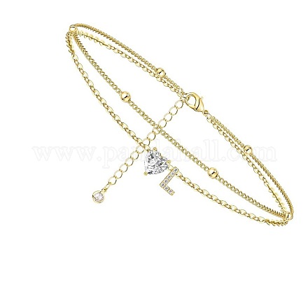 Двухслойные браслеты на ногу с подвесками в виде сердца и буквы из латуни и кристаллов горного хрусталя FS-WG6749C-12-1