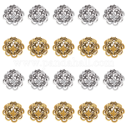 Wadorn 40pcs 2 Farben tibetanischer Stil Zinklegierung Perlenkappe FIND-WR0003-77-1