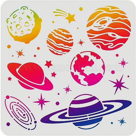 Fingerinspire惑星銀河描画絵画ステンシルテンプレート（11.8x11.8インチ）プラスチック惑星ステンシル装飾正方形の星のステンシル木に絵を描くための  床  壁と布 DIY-WH0172-383-1