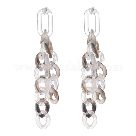 Acrylic Curb Chain Tassel Dangle Stud Earrings for Women EJEW-JE04767-02-1