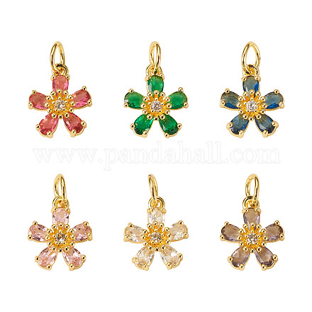 6 шт. 6 цвета латунные подвески с микропаве и кубическим цирконием KK-TA0002-10G-1
