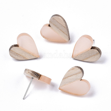 Transparent Resin & Wood Stud Earrings EJEW-N017-002A-D07-1