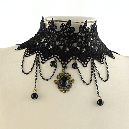 Collares gargantilla de encaje vintage de estilo gótico con cadenas de hierro NJEW-R227-61-1