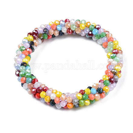 Bracelets extensibles en perles de verre opaque facettées plaquées couleur ab BJEW-S144-003D-22-1
