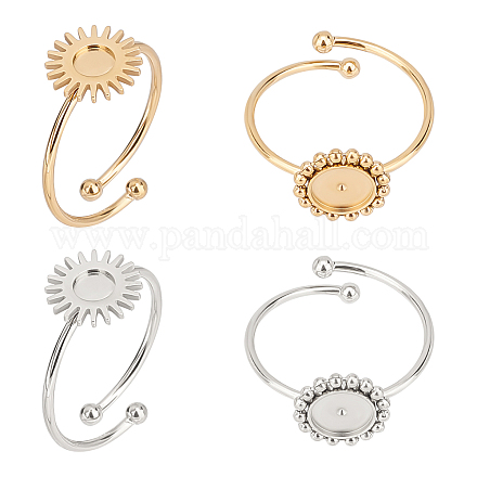 UNICRAFTALE 4Pcs 2 Colors Sun/Flower Tray Cuff Ring Settings Size 8 Cabochon Ring Stainless Steel Blank Rings 4/6mm Trays Bezel Ring Open Finger Rings for DIY Rings Making STAS-UN0038-05-1