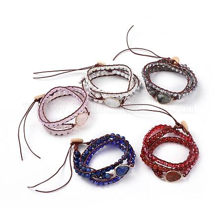 Facettiertes Glas und gemischte Wickelarmbänder aus Perlen aus Naturedelstein BJEW-JB05035-1