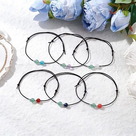 6шт. браслеты из круглых бусин из натуральных драгоценных камней для мужчин и женщин BJEW-JB11751-1