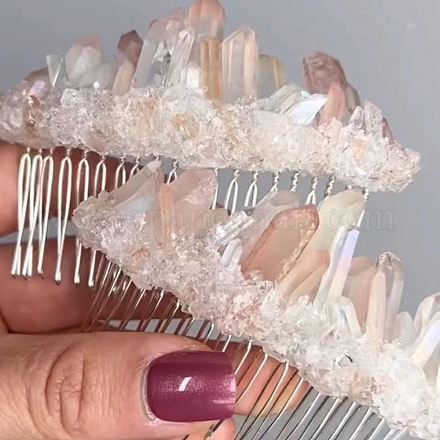 Natural Raw Quartz Crystal Chip Combs. with Alloy Findings PW23032197183-1
