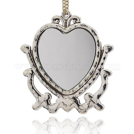 Antique Silver Plated Alloy Glass Mirror Big Pendants PALLOY-J280-01AS-1