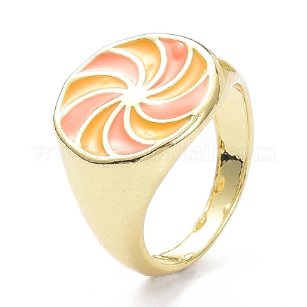 かざぐるま模様合金エナメルフィンガー指輪  ライトゴールド  オレンジ  3.5~16.5mm  usサイズ7 1/4(17.5mm) RJEW-Z008-15LG-E-1