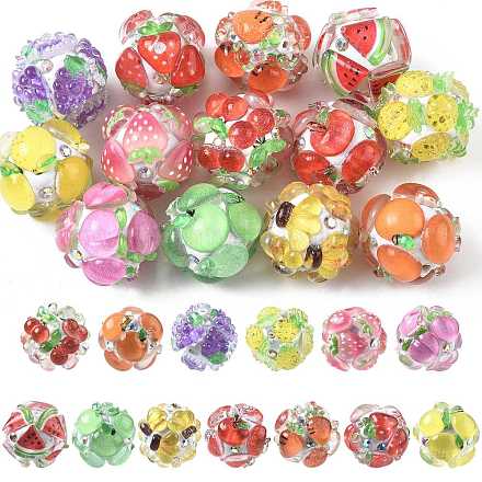 13 шт. 13-х цветные круглые бусины из смолы с фруктовым узором RESI-FS0002-27-1