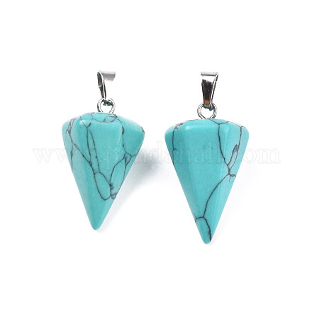 Cône / spike / pendule teint synthétiques pendentifs en pierre de turquoise G-R278-78-1