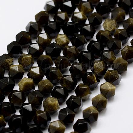 Natural Golden Sheen Obsidian Beads Strands G-K209-02I-10mm-1
