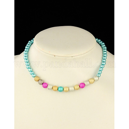 Mode Nachahmung Acryl Perle dehnbar Halsketten für Kinder NJEW-JN00425-06-1