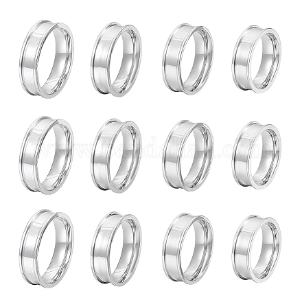 Unicraftale 16Pcs 4 Size 201 Stainless Steel Grooved Finger Ring Settings STAS-UN0051-70-1