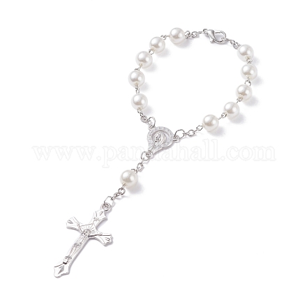 Bracelet chapelet en perles d'imitation prière religieuse BJEW-O140-01P-1